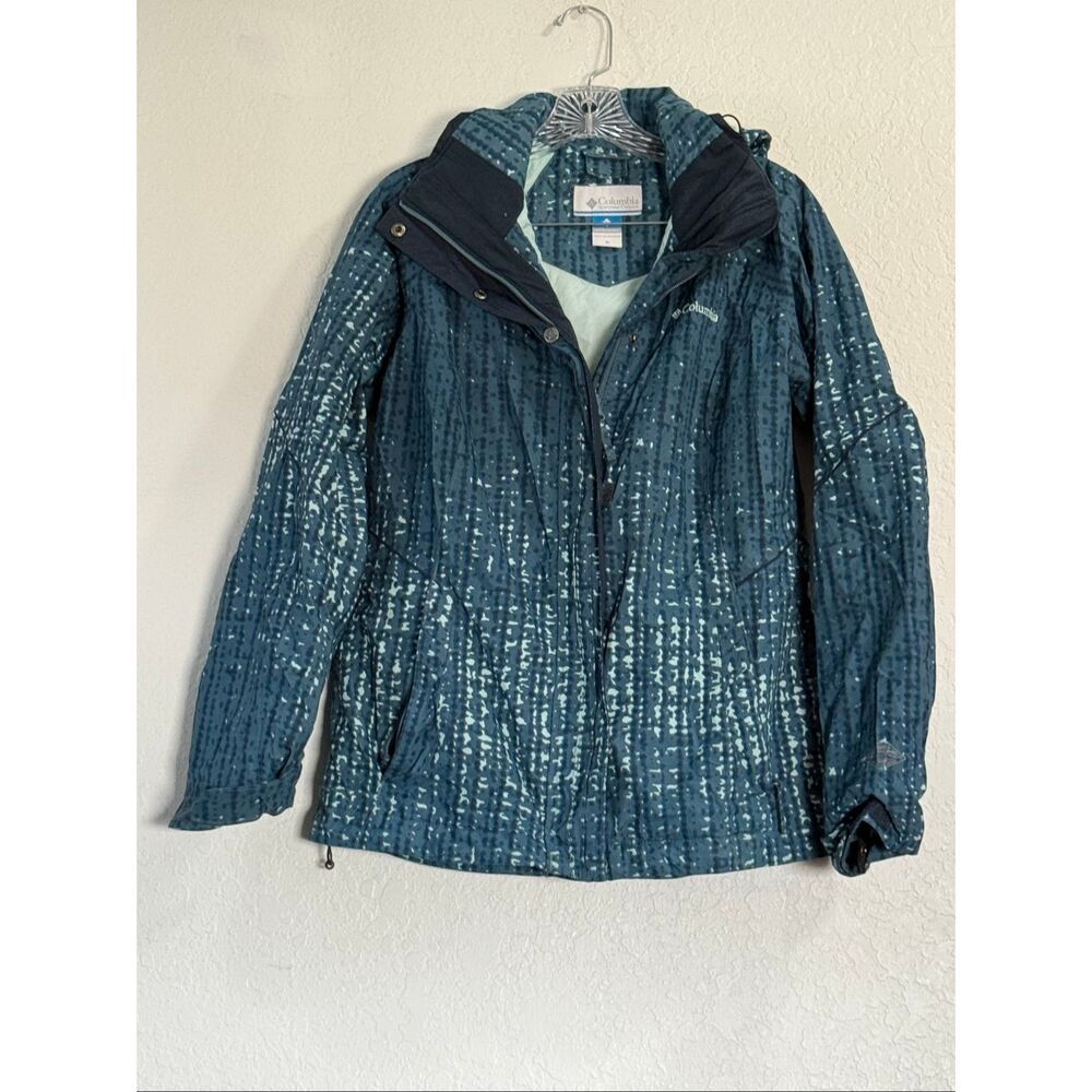 Columbia Sportswear Ski Jacket Shell Hooded Bugaboo Large Blue Green Omni Tesh M